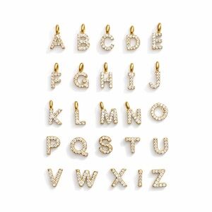 S925 Gold Crystal Letter Charm